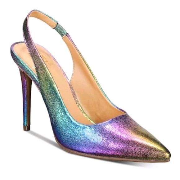 Material Girl Shoes - MATERIAL GIRL Darcie Slip-On Sandals with Iridescent Elastic Padding and Purple